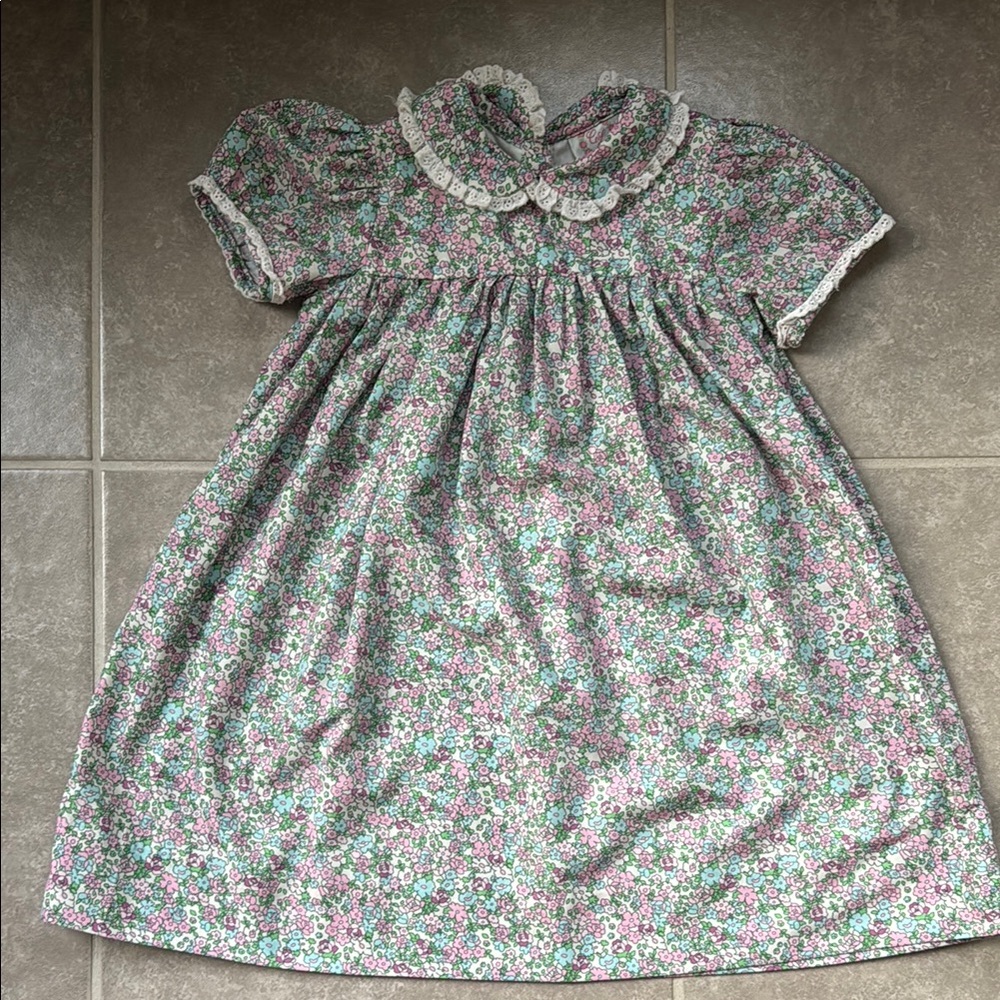 Floral Kids Casual Dress with Lace Trim